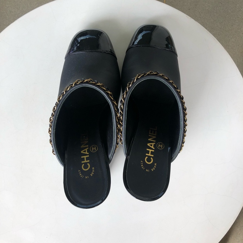 CHANEL Leather Black Clogs